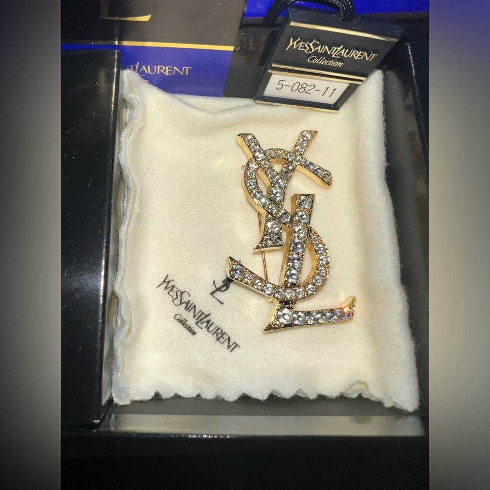 YSL vintage brooch. EUC! With original tags, YSL jewelry buffing cloth, & box!